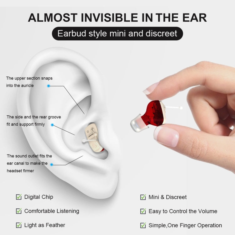 AN127 Invisible In Ear Hearing Aid Sound Amplifier For The Elderly And Hearing Impaired Black Left Ear